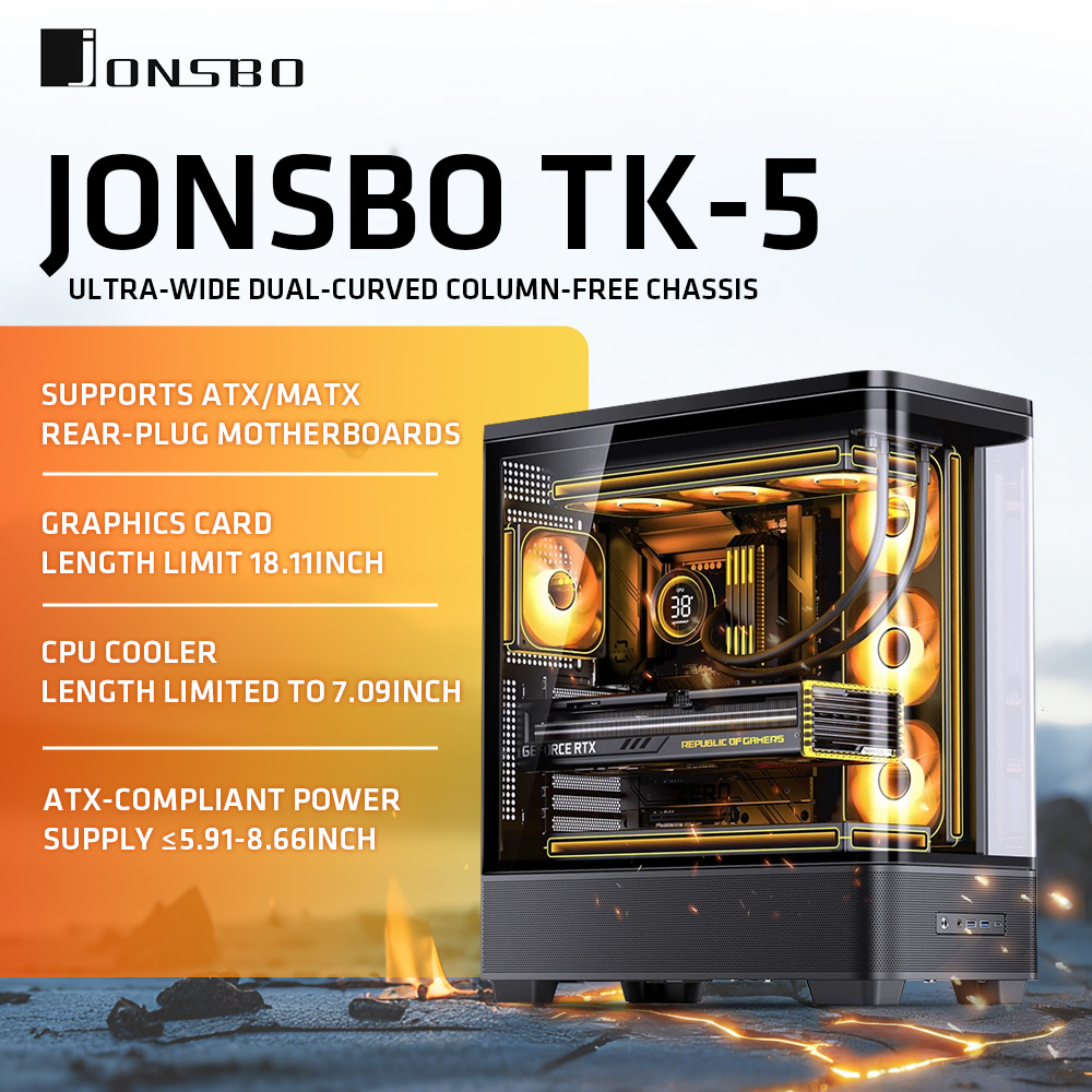 Pc Gaming Jonsbo - JONSBO TK-5 ホワイト/ブラック ATX PCケース 超ワイド曲面ガラス